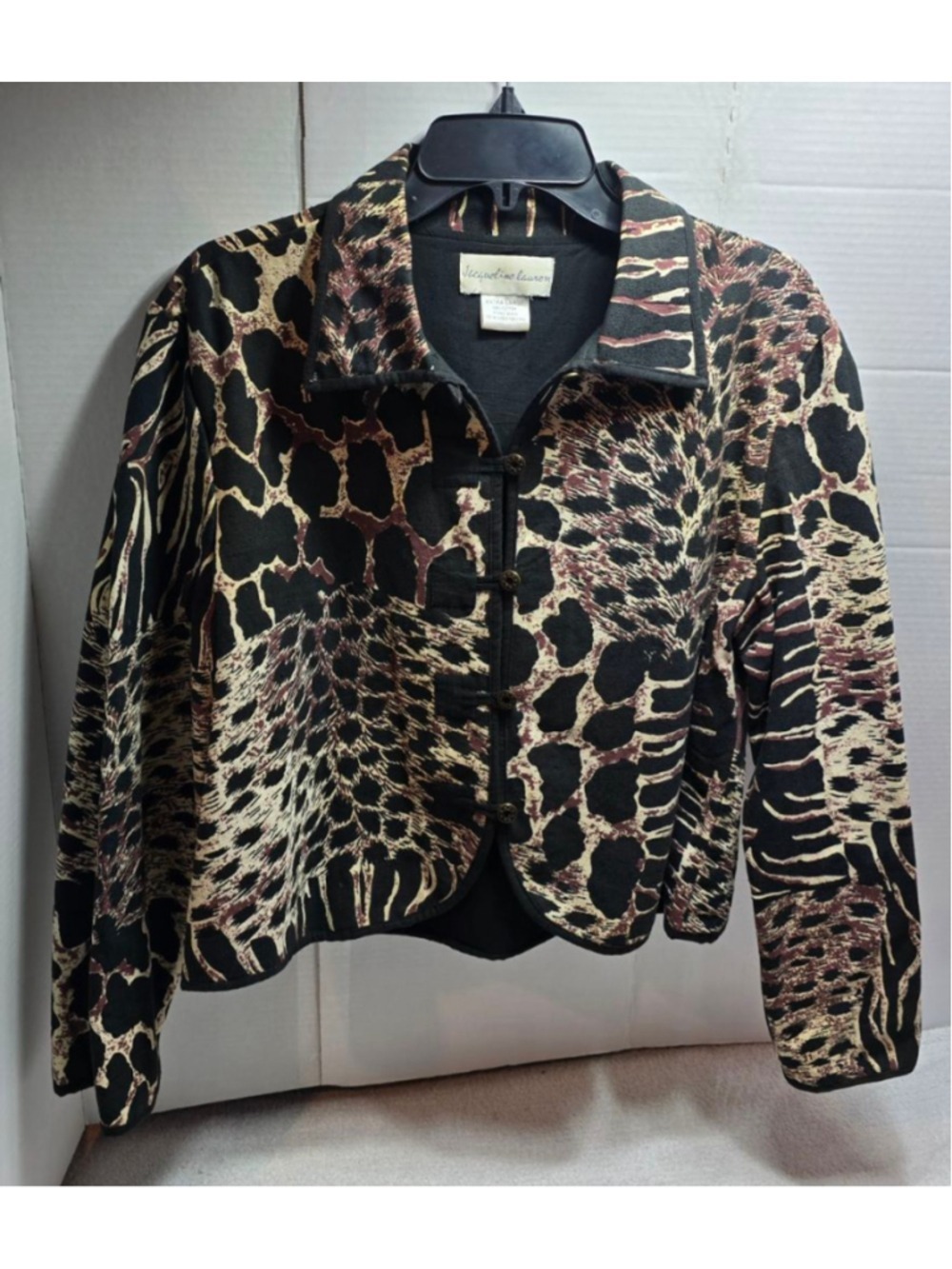 Women's Jacqueline Lauren Animal Print Blazer XL Black Beige